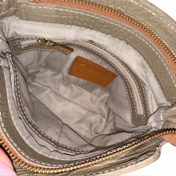 Valentina Genuine Leather Taupe Croc Embossed Crossbody - Picture 4 of 6